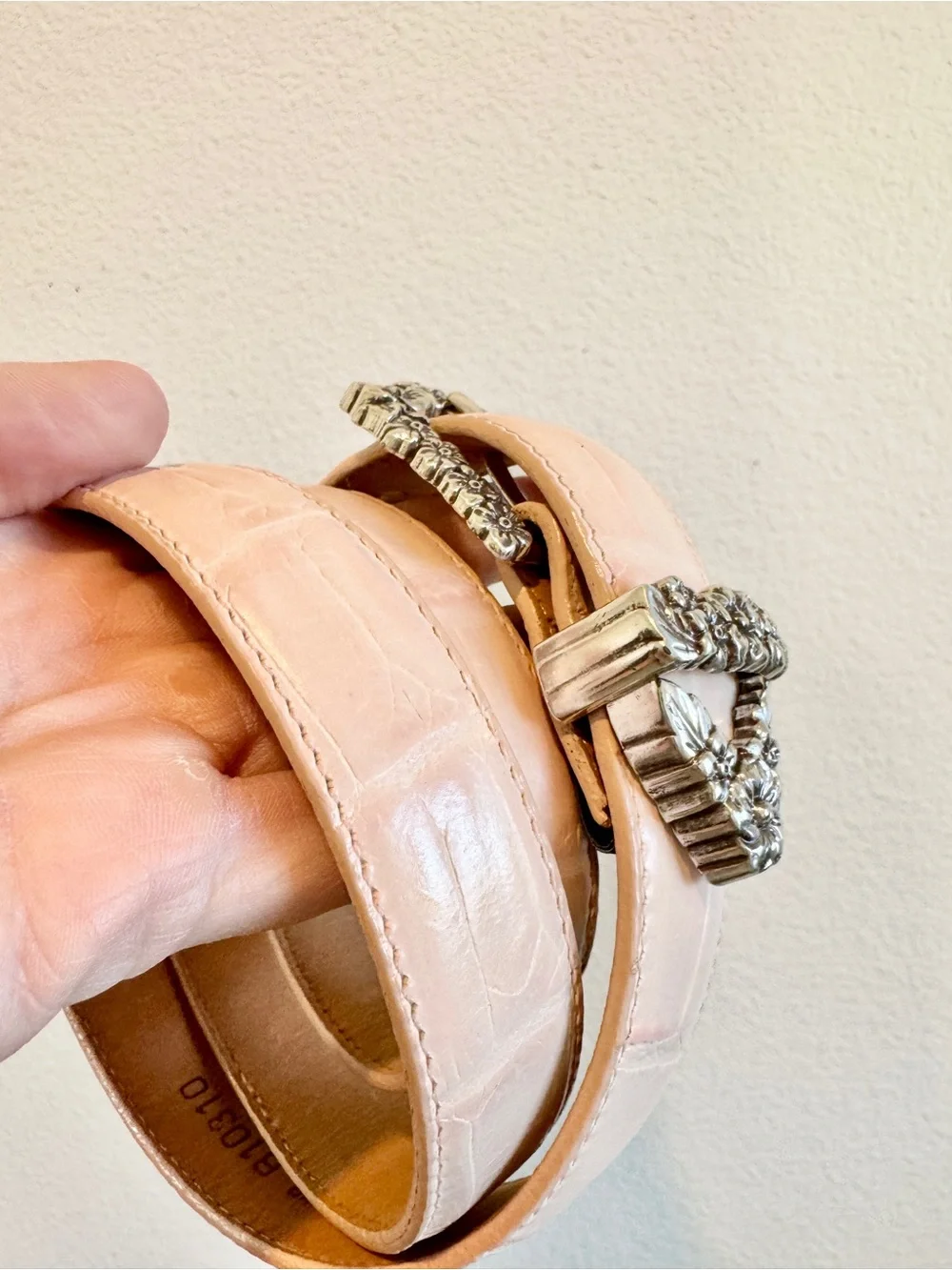 Brighton Floral Buckle Belt Women XL 36 Blush Pink Leather Western Statement H63